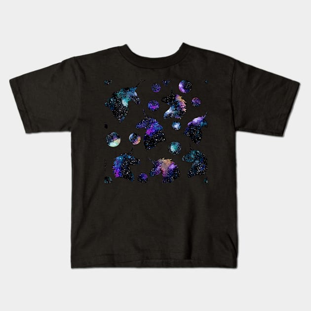 Space Unicorn and Dots Kids T-Shirt by Cordata